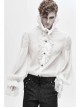 High Collar Pleated Chiffon Chest Frilly Beading Long Sleeve Lace Cuff White Gothic Shirt