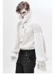 High Collar Pleated Chiffon Chest Frilly Beading Long Sleeve Lace Cuff White Gothic Shirt