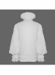 High Collar Pleated Chiffon Chest Frilly Beading Long Sleeve Lace Cuff White Gothic Shirt