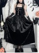 Black Sexy Velvet Splicing Lace Lace Front Center Hollow Cross Decoration Gothic Style Embroidered Sleeveless Dress