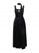 Black Sexy Velvet Splicing Lace Lace Front Center Hollow Cross Decoration Gothic Style Embroidered Sleeveless Dress
