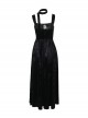 Black Sexy Velvet Splicing Lace Lace Front Center Hollow Cross Decoration Gothic Style Embroidered Sleeveless Dress