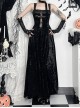 Black Sexy Velvet Splicing Lace Lace Front Center Hollow Cross Decoration Gothic Style Embroidered Sleeveless Dress