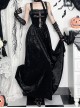 Black Sexy Velvet Splicing Lace Lace Front Center Hollow Cross Decoration Gothic Style Embroidered Sleeveless Dress