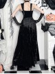 Black Sexy Velvet Splicing Lace Lace Front Center Hollow Cross Decoration Gothic Style Embroidered Sleeveless Dress