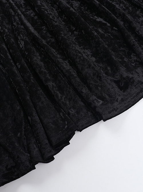 Black Sexy Velvet Splicing Lace Lace Front Center Hollow Cross Decoration Gothic Style Embroidered Sleeveless Dress