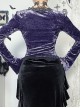 Elegant Purple Velvet Fabric Neckline With Lace Trim And Metal Cross Decoration Punk Style Long Sleeved Top