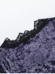 Elegant Purple Velvet Fabric Neckline With Lace Trim And Metal Cross Decoration Punk Style Long Sleeved Top