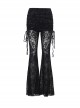 Black Flocked Micro Transparent Cross Pattern Side Tie Decoration Punk Style Fake Two Piece Flared Culottes