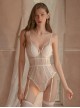 Polka Dot Perspective Eyelash Lace Deep V Hidden Button Open Crotch With Chest Pads Sexy Lingerie Jumpsuit