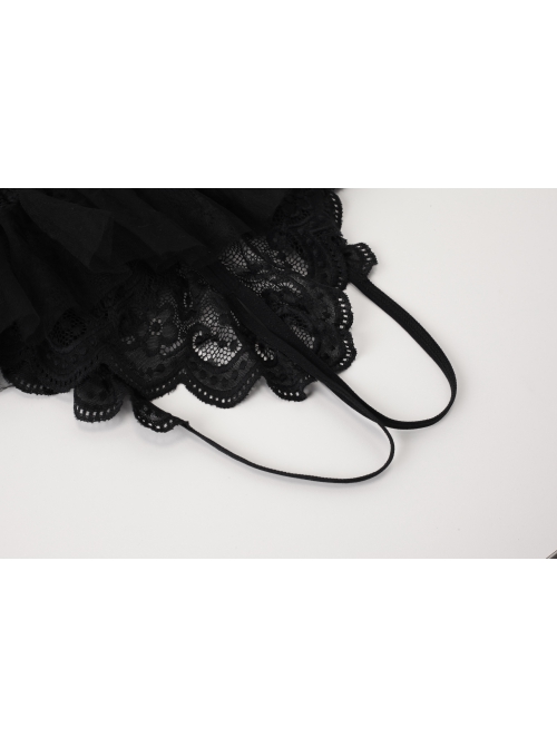 Chest Hollow Deep V Sweet Ballet Style Fluffy Hem Backless Open Crotch Sexy Lingerie Jumpsuit