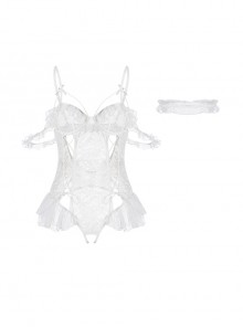 Front Lace-up See-through Lace Dreamy Side Lace Hem Backless Open Crotch Exposed Buttocks Jumpsuit Plus Size Sexy Lingerie Set