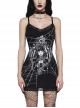 Black Spiderweb Print With Lace Hem Punk Style Sleeveless Suspender Dress