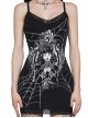 Black Spiderweb Print With Lace Hem Punk Style Sleeveless Suspender Dress