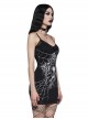 Black Spiderweb Print With Lace Hem Punk Style Sleeveless Suspender Dress