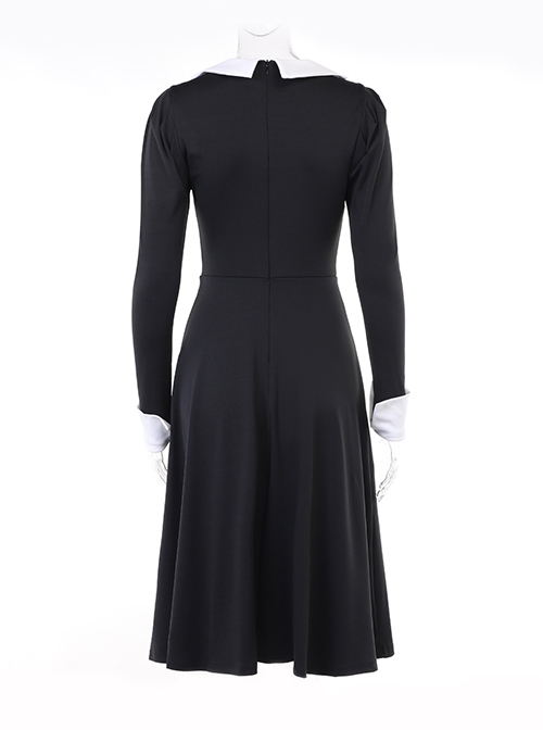 Black Retro Medieval Black And White Contrast Punk Style Long Sleeve Dress