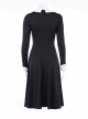 Black Retro Medieval Black And White Contrast Punk Style Long Sleeve Dress