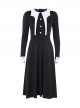 Black Retro Medieval Black And White Contrast Punk Style Long Sleeve Dress