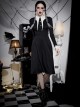 Black Retro Medieval Black And White Contrast Punk Style Long Sleeve Dress