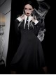 Black Retro Medieval Black And White Contrast Punk Style Long Sleeve Dress