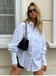Fashion White Simple Lapel Punk Style Women's Long Sleeve Loose Shirt