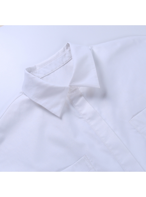 Fashion White Simple Lapel Punk Style Women's Long Sleeve Loose Shirt