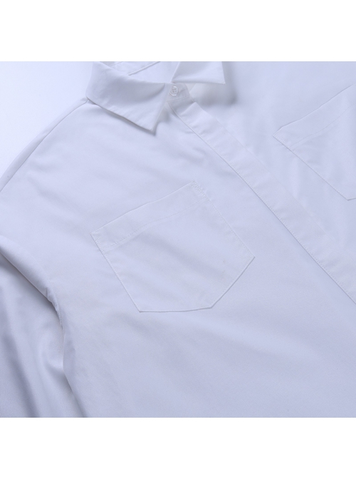 Fashion White Simple Lapel Punk Style Women's Long Sleeve Loose Shirt