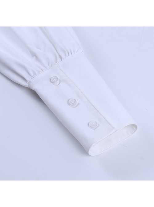 Fashion White Simple Lapel Punk Style Women's Long Sleeve Loose Shirt