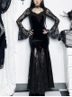 Sexy Black Micro Transparent Mesh Long Sleeves Spliced ​​Velvet Fabric Slit Hem Design Punk Style Slim Fishtail Dress