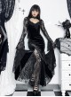 Sexy Black Micro Transparent Mesh Long Sleeves Spliced ​​Velvet Fabric Slit Hem Design Punk Style Slim Fishtail Dress
