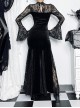 Sexy Black Micro Transparent Mesh Long Sleeves Spliced ​​Velvet Fabric Slit Hem Design Punk Style Slim Fishtail Dress