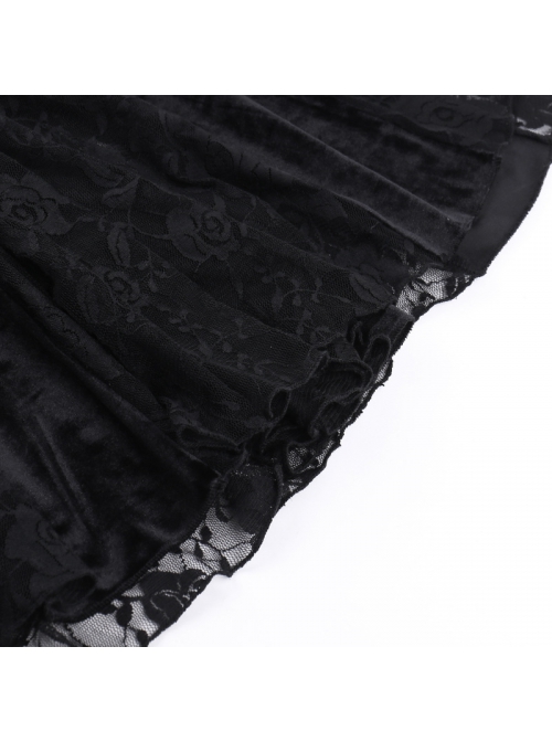 Sexy Black Micro Transparent Mesh Long Sleeves Spliced ​​Velvet Fabric Slit Hem Design Punk Style Slim Fishtail Dress