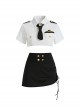 Police Woman Stewardess Cosplay Super Short Top Pleated Hip Skirt Exposed Waist Uniform Sexy Lingerie Set