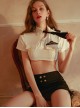 Police Woman Stewardess Cosplay Super Short Top Pleated Hip Skirt Exposed Waist Uniform Sexy Lingerie Set