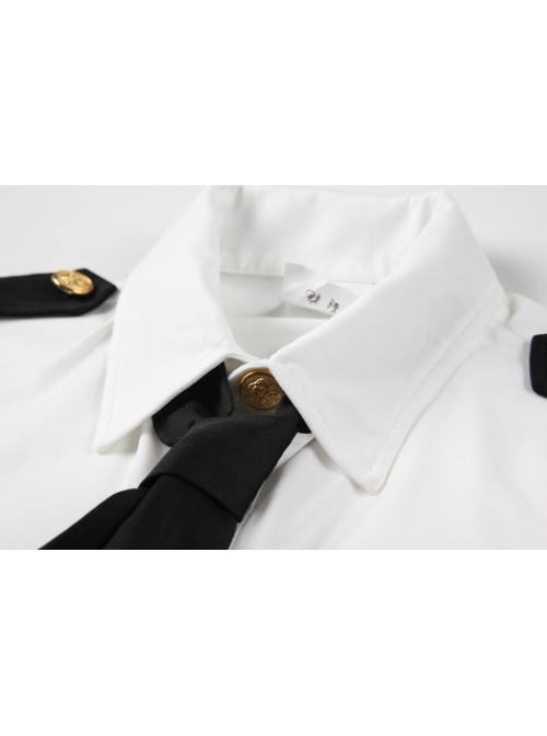 Police Woman Stewardess Cosplay Super Short Top Pleated Hip Skirt Exposed Waist Uniform Sexy Lingerie Set