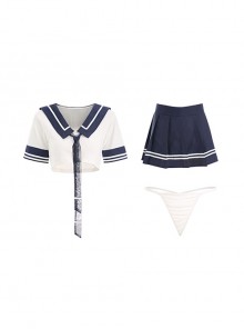 JK Style Sailor Collar Ultra-Short Exposed Waist Top Pleated Skirt Pure Student Uniform Cosplay Sexy Lingerie Set
