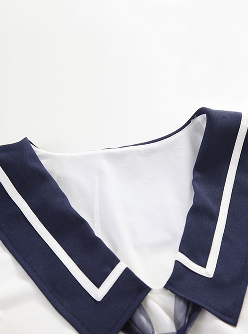 JK Style Sailor Collar Ultra-Short Exposed Waist Top Pleated Skirt Pure Student Uniform Cosplay Sexy Lingerie Set