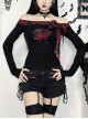 Personalized Black Simple Knitted Splicing Fur Sleeves Lace Front Center Hollow Metal Button Decorated Punk Style Long Sleeved Top