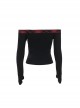 Personalized Black Simple Knitted Splicing Fur Sleeves Lace Front Center Hollow Metal Button Decorated Punk Style Long Sleeved Top