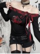 Personalized Black Simple Knitted Splicing Fur Sleeves Lace Front Center Hollow Metal Button Decorated Punk Style Long Sleeved Top
