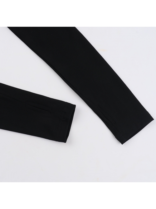 Personalized Black Simple Knitted Splicing Fur Sleeves Lace Front Center Hollow Metal Button Decorated Punk Style Long Sleeved Top