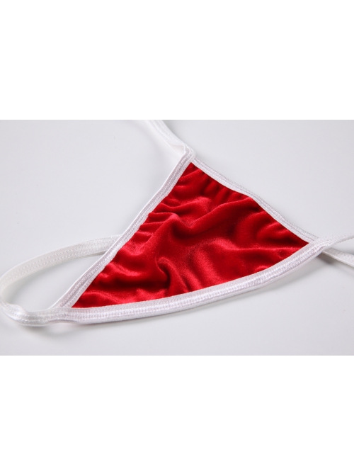 Red Velvet Stitching Feather Heart-Shaped Sweet Sling Split Nightdress Christmas Style Sexy Lingerie Set