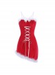Red Velvet Front Lace-Up Slanted Hem With Chest Pads Christmas Style Slim Suspender Dress Sexy Lingerie