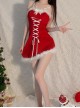 Red Velvet Front Lace-Up Slanted Hem With Chest Pads Christmas Style Slim Suspender Dress Sexy Lingerie