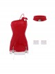 Red Velvet One-Shoulder Strap Lace-Up Waist Backless Slit Hem Christmas Style Mini Dress Sexy Lingerie Set