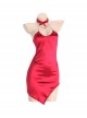 Chain Halter Neck Backless Lace-Up Temptation Asymmetrical Hem Christmas Style Slim Dress Sexy Lingerie Set