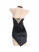 Chain Halter Neck Backless Lace-Up Temptation Asymmetrical Hem Christmas Style Slim Dress Sexy Lingerie Set