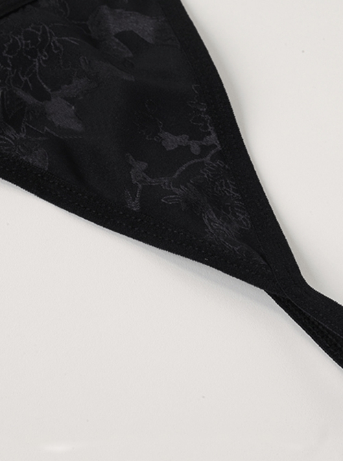 Oriental Charm Hollow Black Retro Slit Hem Backless Lace-Up Elegant Cheongsam Sexy Lingerie Set