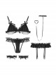 See-Through Hollow Temptation Solid Color Ruffled Chiffon Sweet Princess Garter Three-Point Sexy Lingerie Set