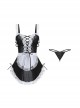 Backless Lace-Up Temptation See-Through Lace Slit Hem Exposed Buttocks Sweet Maid Outfit Sexy Lingerie Set
